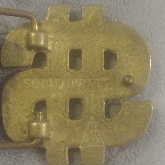 Brass and leather Dollar sign vintage belt - Picture 3 of 8